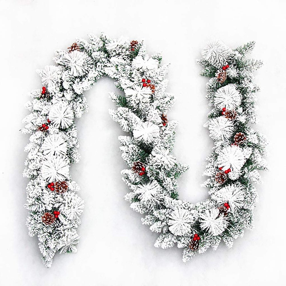 LX 270 X 30 cm Snow King Fir Garland with Pine Cones Christmas Garlands for Stairs Staircase Fireplaces Xmas Tree Decoration