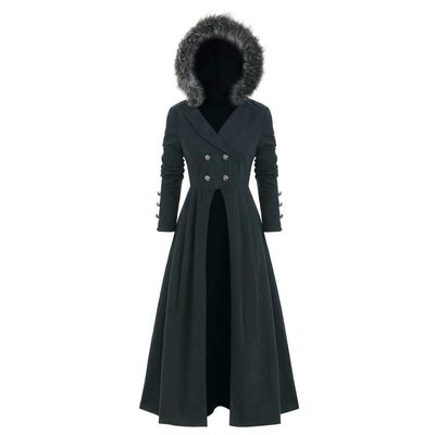 Warm Coat Tops Women, Amiley Women Winter Coat Tops Long Winter Parka with Faux Fur Hooded Button Vintage Jacket Outwear Black