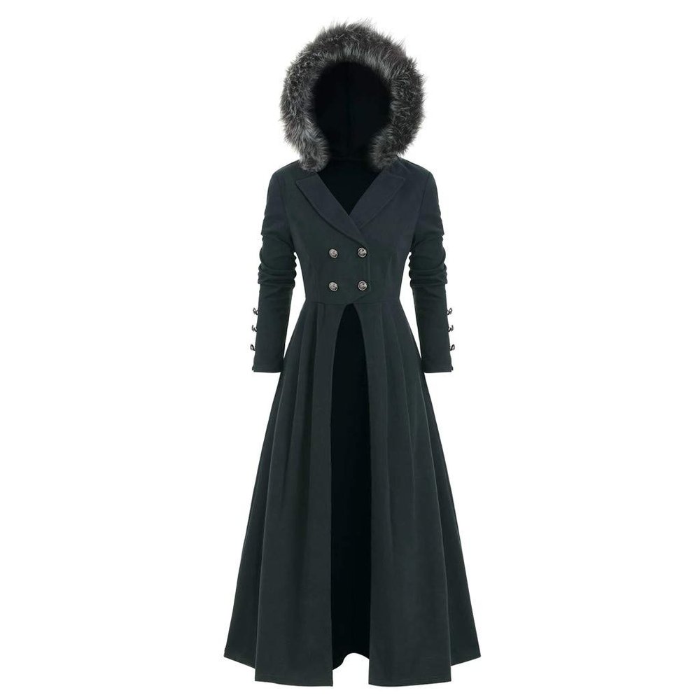 Warm Coat Tops Women, Amiley Women Winter Coat Tops Long Winter Parka with Faux Fur Hooded Button Vintage Jacket Outwear Black