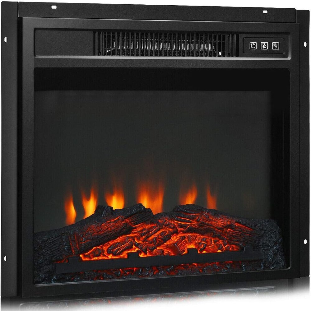 18"x17" 1400W Freestanding Electric Fireplace Mantel Insert With Remote Control Wall-Mounted Heater Realistic Flame Effect 3 Levels Flame Brightness Can Place in TV Stand Operates With Or Without Heat