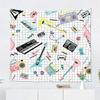 Suklly Tapestry Wall Hanging Music Retro 80S 90S Musical Instruments and Cassette Players Home Decor Polyester Living Bedroom Dorm 60 X 80 Inches Picnic Mat Beach Towel Bed Cover view 2