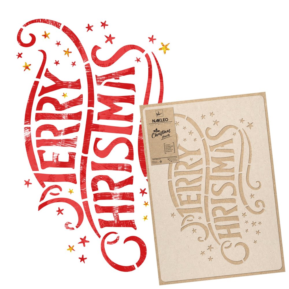 NAKLEO Christmas Painting Stencil, Reusable Plastic Artificial Snow Spray Stencil for Window Decoration, S 11.8x16.5, Christmas Patterns, Merry Christmas