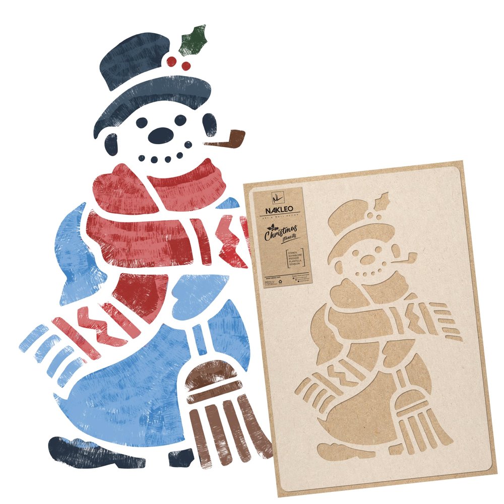 NAKLEO Christmas Painting Stencil, Reusable Plastic Artificial Snow Spray Stencil for Window Decoration, M 16.9x25.2, Christmas Patterns, Snowman
