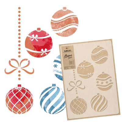 NAKLEO Christmas Painting Stencil, Reusable Plastic Artificial Snow Spray Stencil for Window Decoration, L 23.2x37.4, Christmas Patterns, Christmas Ball Bauble