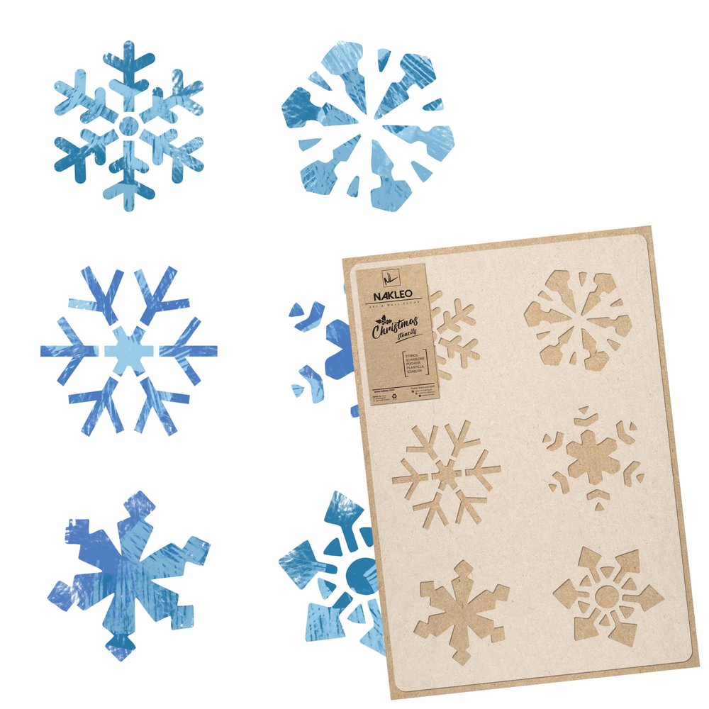 NAKLEO Christmas Painting Stencil, Reusable Plastic Artificial Snow Spray Stencil for Window Decoration, M 16.9x25.2, Christmas Patterns, Snowflakes