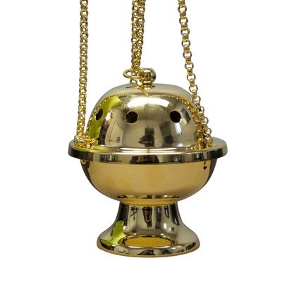 Catholic Censer for Incense | Silver-Tone or Gold-Tone Plated Metal | 2 Styles | Church Goods (Gold, Simple)