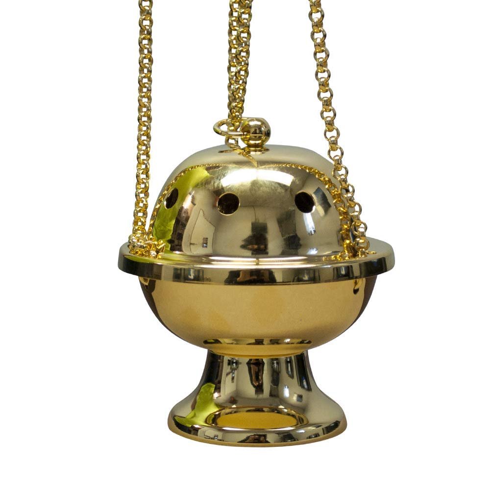 Catholic Censer for Incense | Silver-Tone or Gold-Tone Plated Metal | 2 Styles | Church Goods (Gold, Simple)