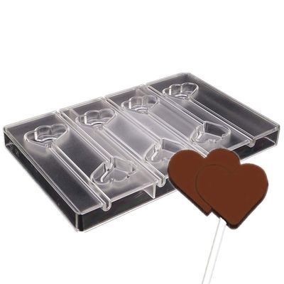 7 cavities double heart with sitck shape polycarbonate PC chocolate mold lollipop popsicle mould candy molds tools DIY bakery