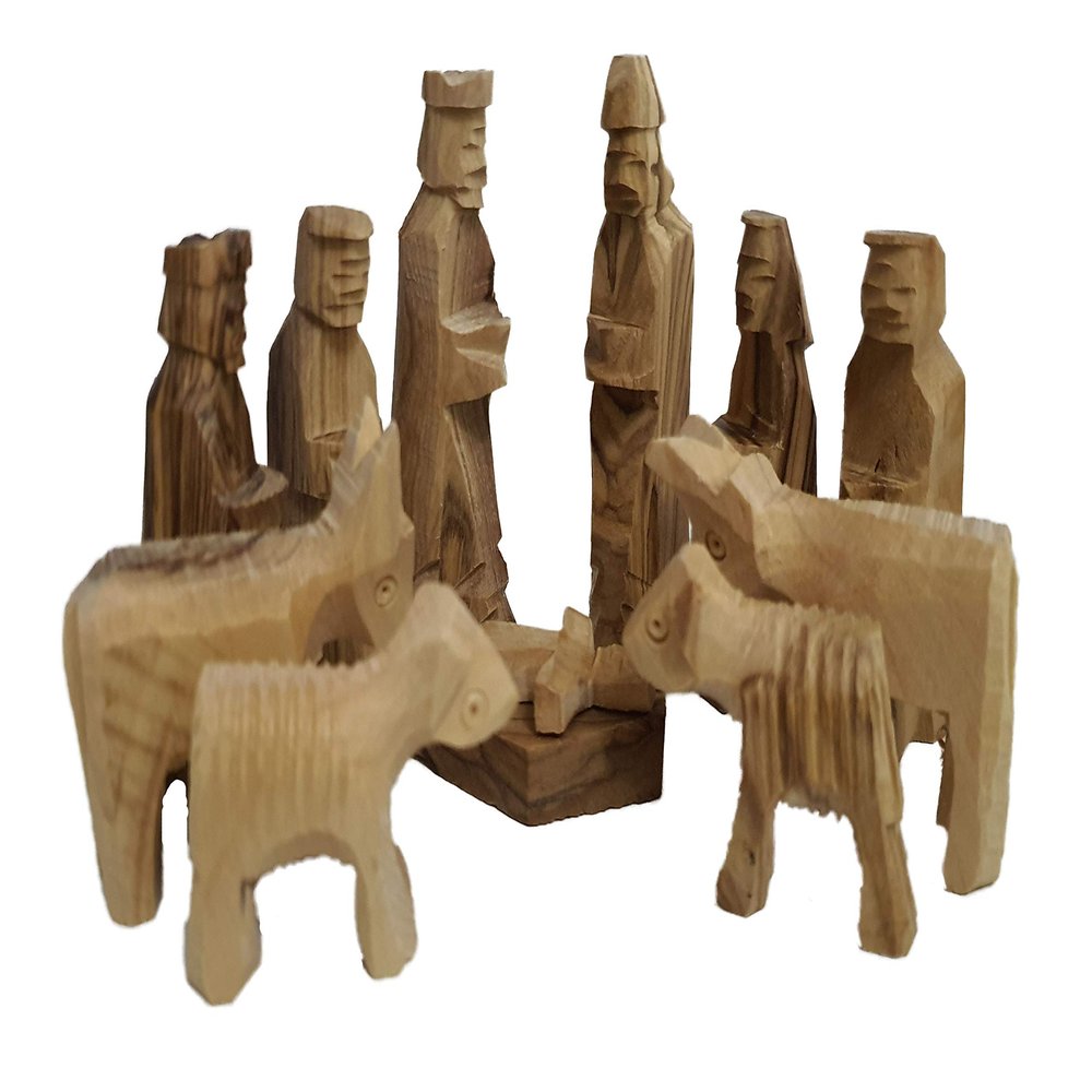 Bethlehem Gifts TM Carved from Bethlehem Olive Wood Christmas Nativity Story Figurines (3" Simple Figurines)