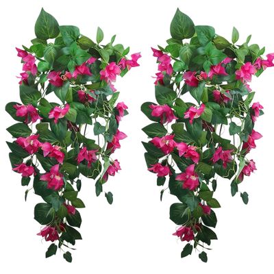 2pcs Silk Bougainvillea Vine Plant 34inch Artificial Flowers Cascade for Wedding Arch Decor, Silk Hanging Flower Garland for Backdrop, Party, Garden & Home Decoration (Magenta)