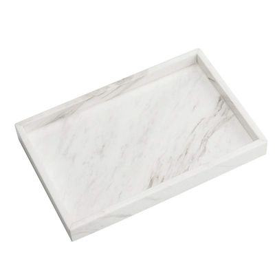 StonePlus Natural Marble Storage Vanity Tray, Cosmetics Jewelery Tray, Kitchen Organizer, Coffee Table Tray (Volakas White, Glossy Surface, 11.8L x 7.87W x 1.18H)