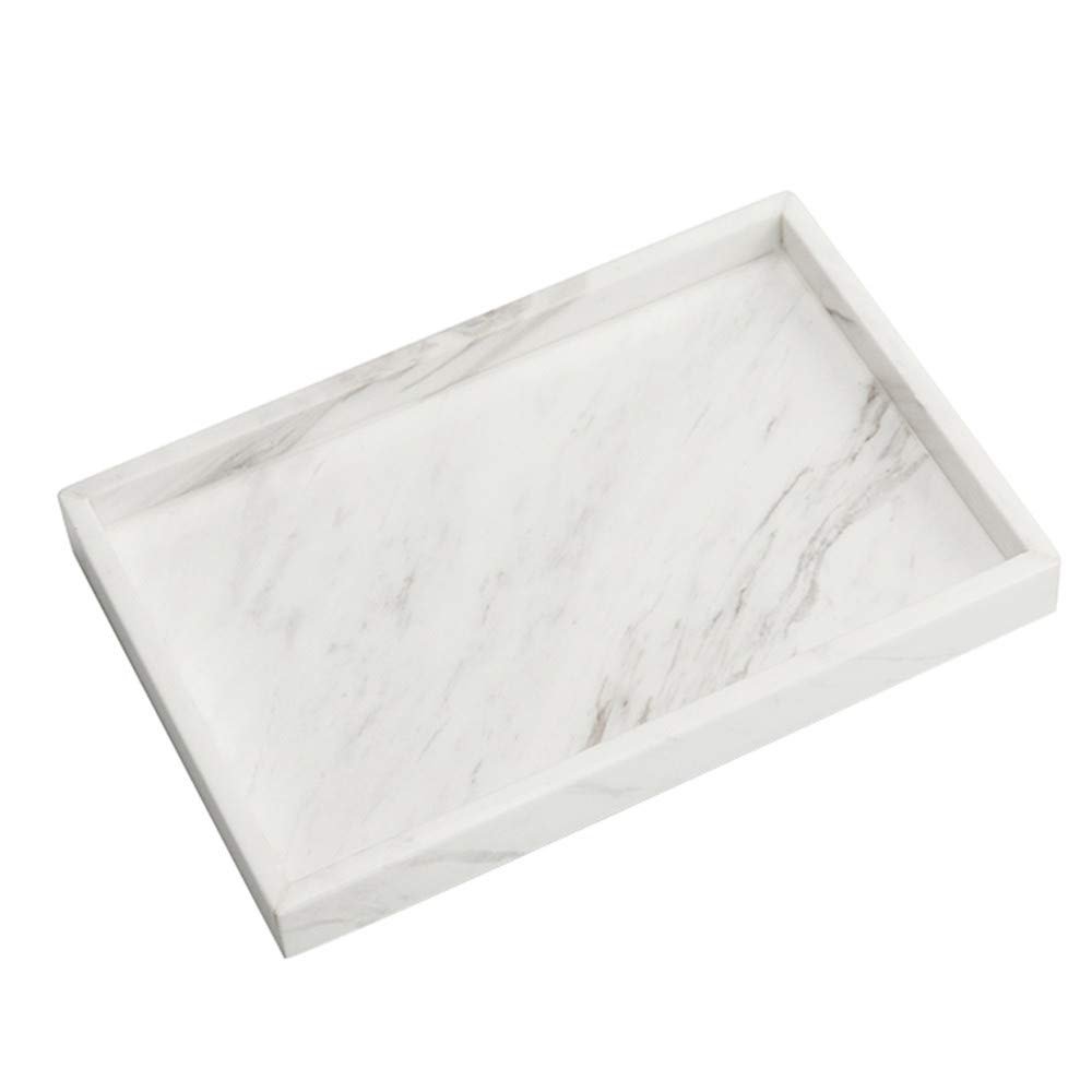 StonePlus Natural Marble Storage Vanity Tray, Cosmetics Jewelery Tray, Kitchen Organizer, Coffee Table Tray (Volakas White, Glossy Surface, 11.8L x 7.87W x 1.18H)