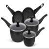 Prestige Thermo Smart Pots and Pans Sets Non Stick with Heat Indicators - Induction Hob Pan Set of 5, PFOA Free, Dishwasher Safe Cookware, Made In Italy, Black view 1