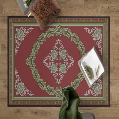 DEERLUX Transitional Living Room Area Rug with Nonslip Backing, 3 x 5 ft Extra Small, Red Medallion Pattern