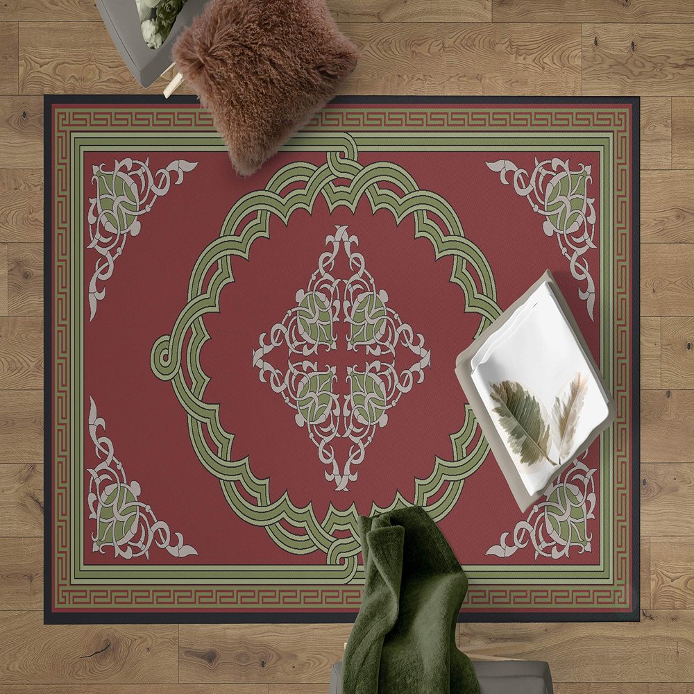 DEERLUX Transitional Living Room Area Rug with Nonslip Backing, 3 x 5 ft Extra Small, Red Medallion Pattern