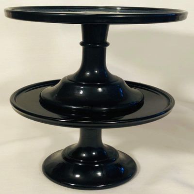 Bakery Cake Plates Cupcake Stands Pastry Trays - Plain & Simple Pattern - Set of Two 9" - Mosser Glass (Black)