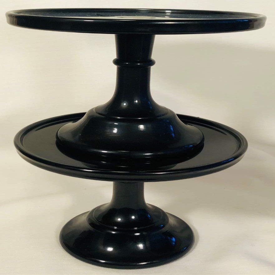 Bakery Cake Plates Cupcake Stands Pastry Trays - Plain & Simple Pattern - Set of Two 9" - Mosser Glass (Black)