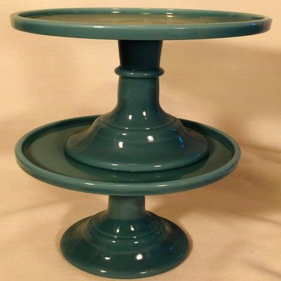 Bakery Cake Plates Cupcake Stands Pastry Trays - Plain & Simple Pattern - Set of Two 9" - Mosser Glass (Georgia Blue)