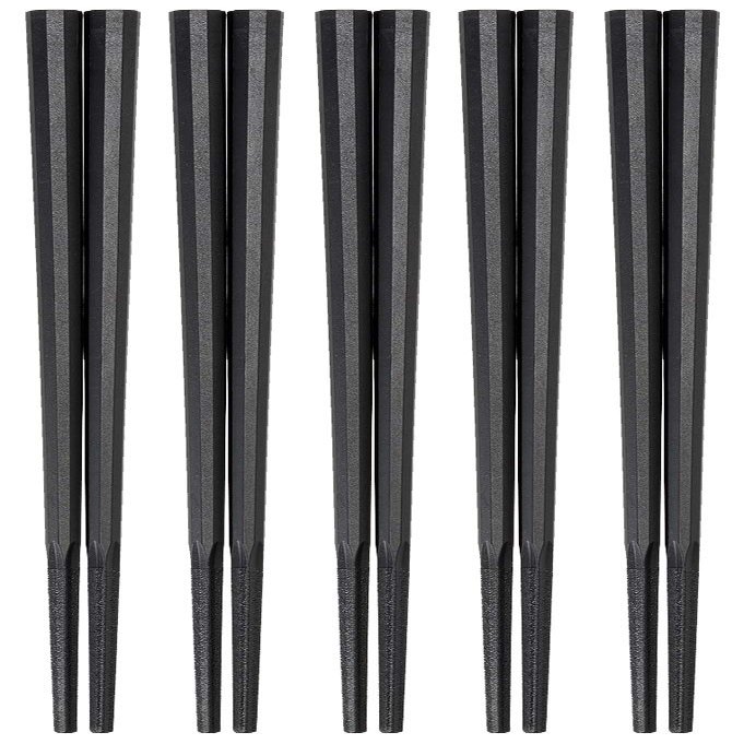 Akebono GM-4005 Decagonal Round Noodle Chopsticks, Black, 9.4 inches (24 cm), Set of 5, Made in Japan