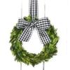 Small Mini Preserved Boxwood Wreath for Spring, Summer, Everyday w/Black & White Taffeta Gingham Check Ribbon & Bow for Farmhouse Home Decor, Farmhouse Style, Gift, Handmade, Choose 6 or 8 Inch view 1
