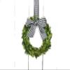 Small Mini Preserved Boxwood Wreath for Spring, Summer, Everyday w/Black & White Taffeta Gingham Check Ribbon & Bow for Farmhouse Home Decor, Farmhouse Style, Gift, Handmade, Choose 6 or 8 Inch view 2