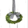 Small Mini Preserved Boxwood Wreath for Spring, Summer, Everyday w/Black & White Taffeta Gingham Check Ribbon & Bow for Farmhouse Home Decor, Farmhouse Style, Gift, Handmade, Choose 6 or 8 Inch view 4