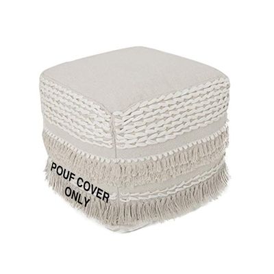 REDEARTH  UNSTUFFED Pouf Ottoman Cover Boho Textured Storage Cube Poof, Farmhouse Accent Pouffe Footrest for Living Room, Bedroom, Nursery, kidsroom, Nook; 100% Cotton (18x18x18; Natural)