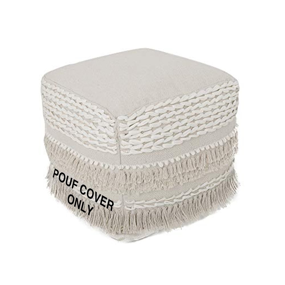 REDEARTH  UNSTUFFED Pouf Ottoman Cover Boho Textured Storage Cube Poof, Farmhouse Accent Pouffe Footrest for Living Room, Bedroom, Nursery, kidsroom, Nook; 100% Cotton (18x18x18; Natural)
