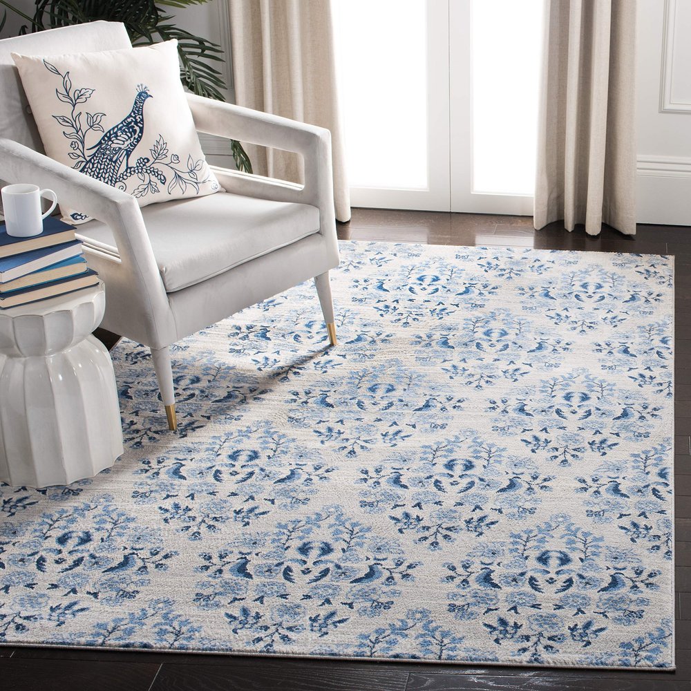 Martha Stewart x SAFAVIEH Area Rug Collection - 4' x 6', Cream & Blue Floral, Floral Pattern, Non-Shedding & Easy Cleaning, Ideal for Living Room, Foyer, Bedroom, Accent Space (MSR2856D)