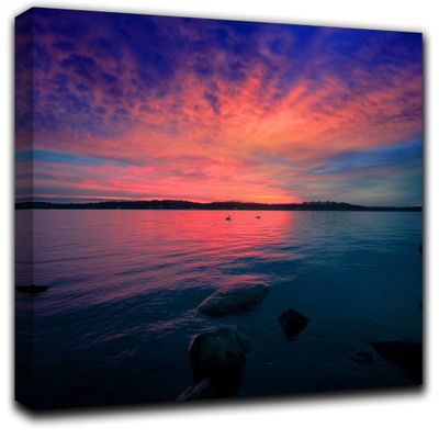 Stunning Lake Sunset Wall Art Decor Picture Painting Poster Print on Canvas Panels Pieces - Creative Theme Wall Decoration Set - Lake Wall Picture for Creative Space 23 by 40 in