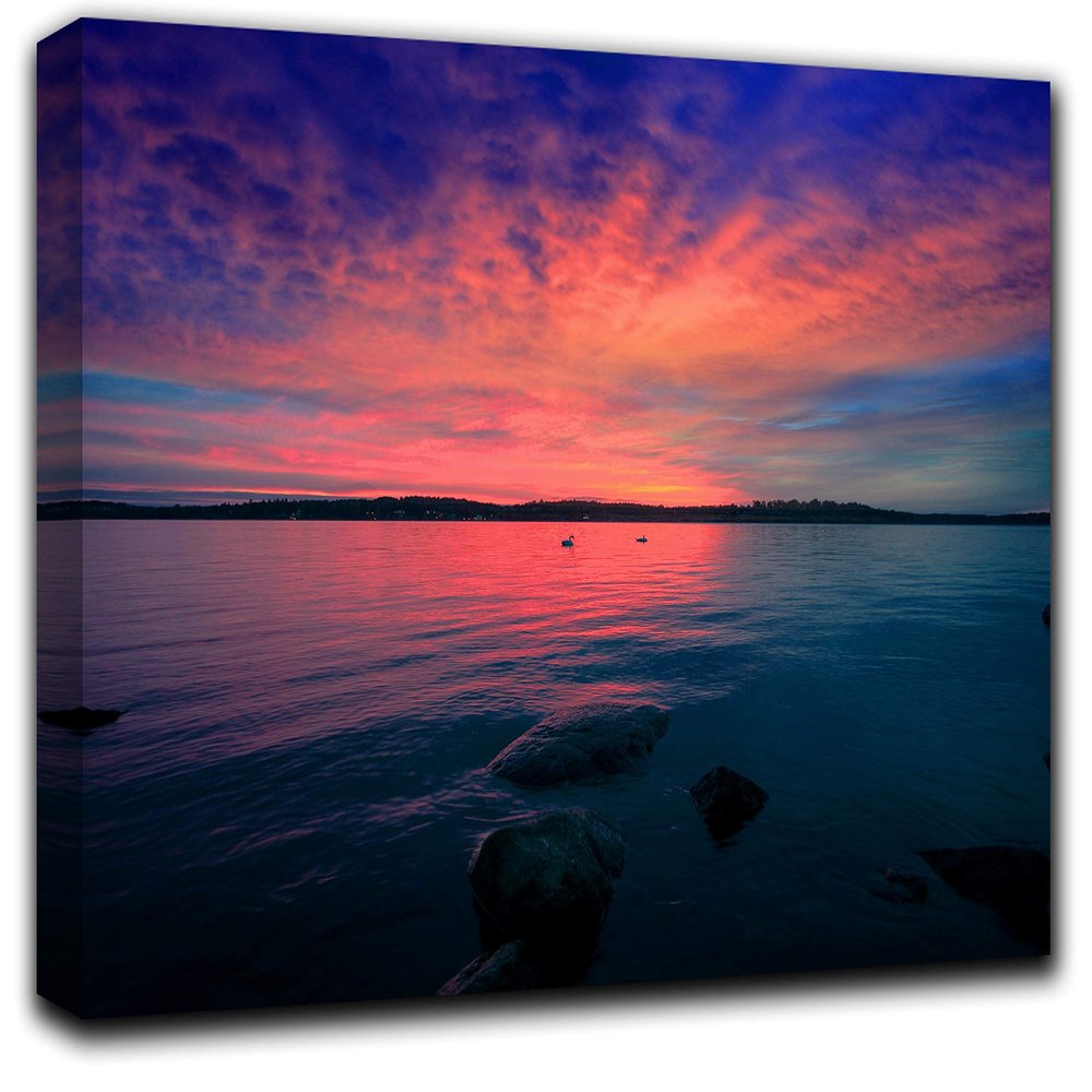 Stunning Lake Sunset Wall Art Decor Picture Painting Poster Print on Canvas Panels Pieces - Creative Theme Wall Decoration Set - Lake Wall Picture for Creative Space 23 by 40 in
