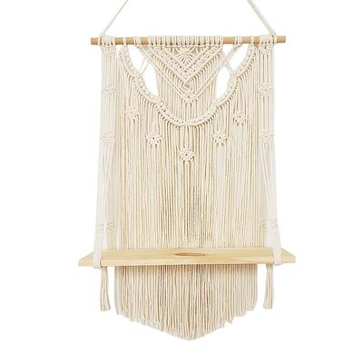 Boho Style Macrame Rope Woven Wood Shelf Tapestry Tassel Wall Floating Hanging Art Home Decor Handmade Craft