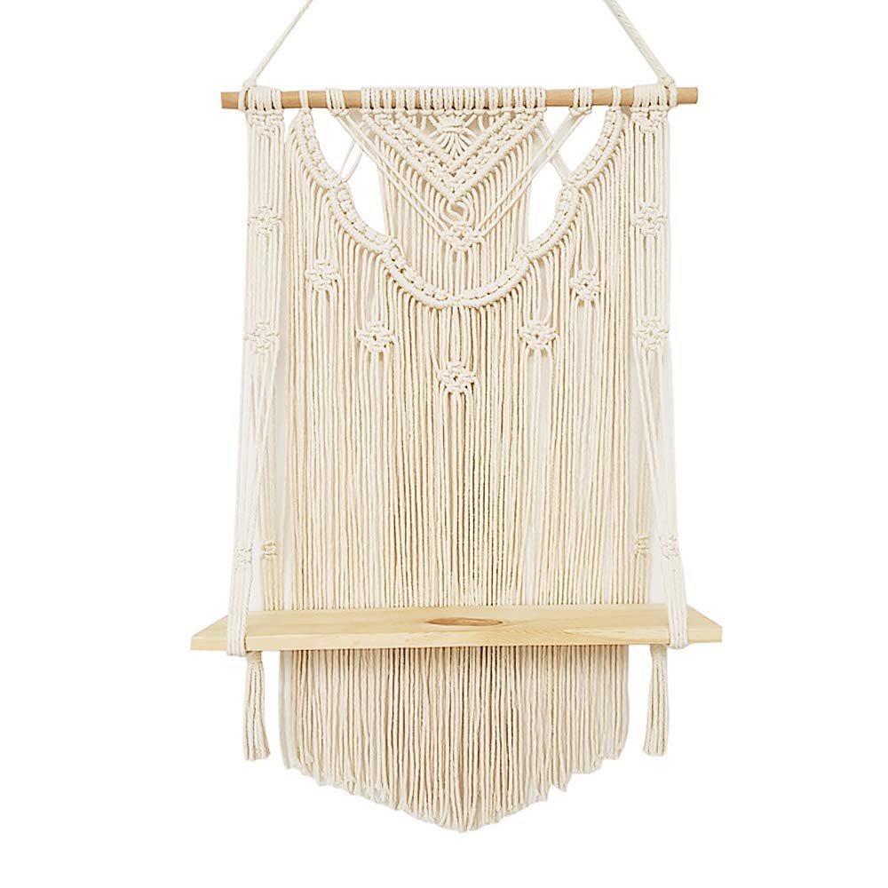 Boho Style Macrame Rope Woven Wood Shelf Tapestry Tassel Wall Floating Hanging Art Home Decor Handmade Craft