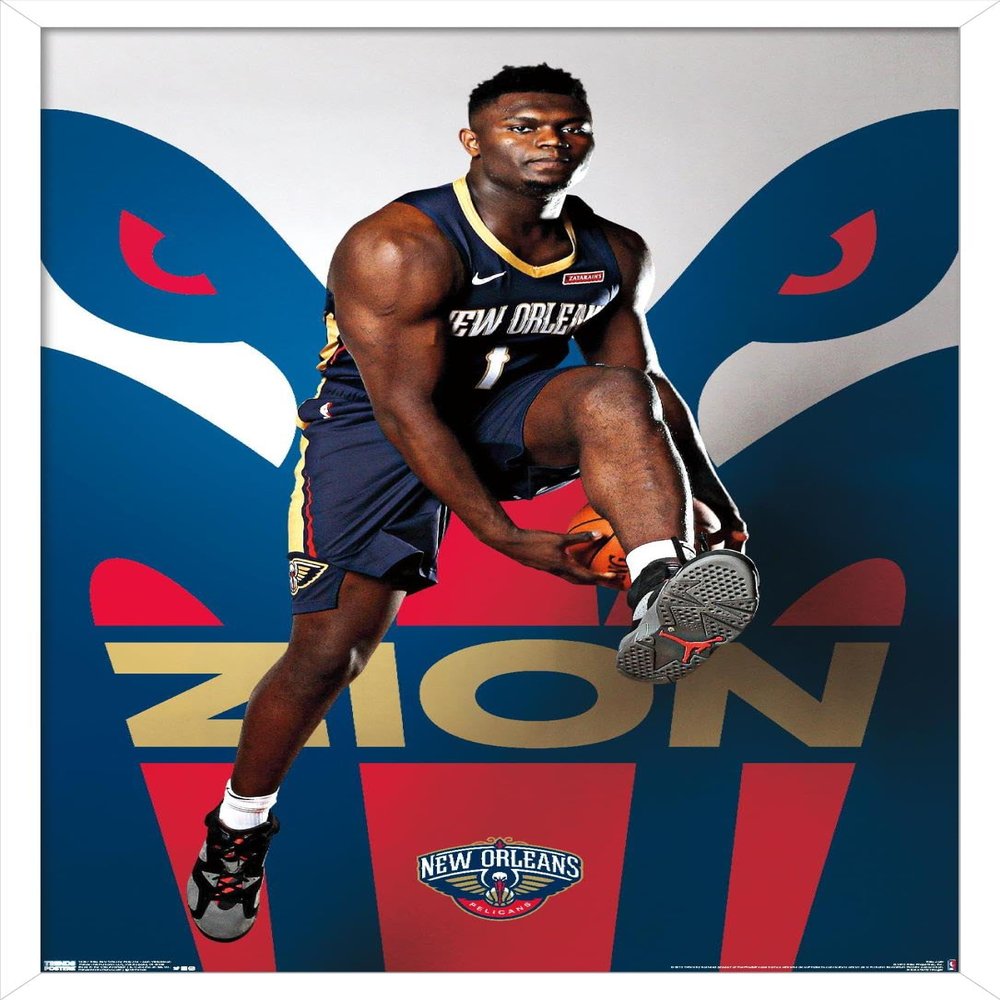 Trends International NBA New Orleans Pelicans - Zion Williamson 19 Wall Poster, 14.725" x 22.375", White Framed Version