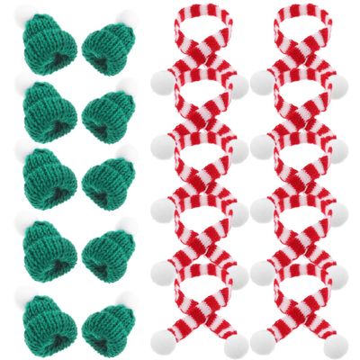 Amosfun 20pcs Christmas Mini Knit Hat Scarf Xmas Tree Ornaments Miniature DIY Hair Accessories Crafts Cute Doll Hat Jewelry Making