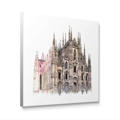 Niwo ART - Duomo Cathedral, World's Most Famous Architecture Drawings Series 2, Canvas Wall Art Home Decor, Gallery Wrapped, Stretched, Framed Ready to Hang (24"x20"x3/4")