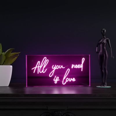 JONATHAN Y NEN1011A All You Need is Love 23.63" X 11.75" Contemporary Glam Acrylic Box USB Operated LED Neon Light, Pink