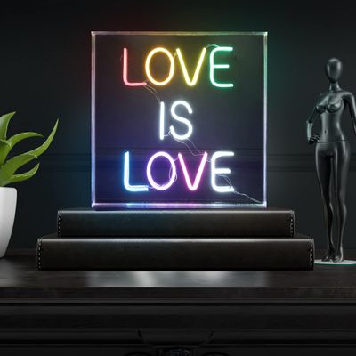 JONATHAN Y 15" Square Multi-Colored "Love Is Love" LED Neon Light, USB Operated Acrylic Box Sign for Wall or Tabletop, Modern Glam Decor for Bedroom, Dorm NEN1016A