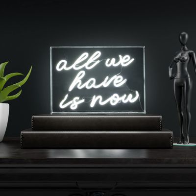 JONATHAN Y NEN1013A All We Have Is Now Neon Sign 14" x 10", USB Powered LED Light Up Wall Decor, Modern White Acrylic Box Light for Bedroom, Dorm Room, Bar, Party, Wall Mount or Tabletop