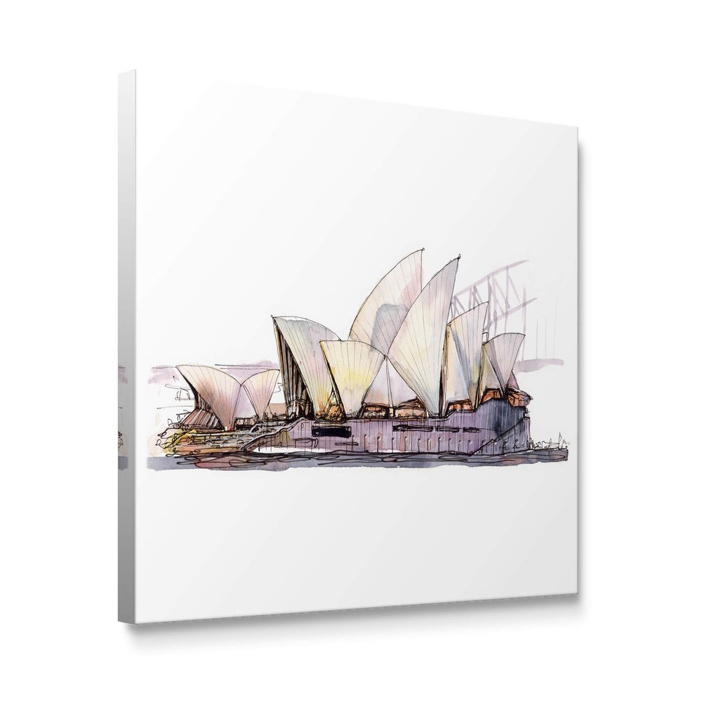 Niwo ART - Sydney Opera House, World's Most Famous Architecture Drawings Series 2, Canvas Wall Art Home Decor, Gallery Wrapped, Stretched, Framed Ready to Hang (24"x20"x3/4")