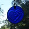 Cat Paw Heart Up-Cycled Cobalt Blue Wine Bottle Bottom Sun Catcher Christmas Ornament view 3