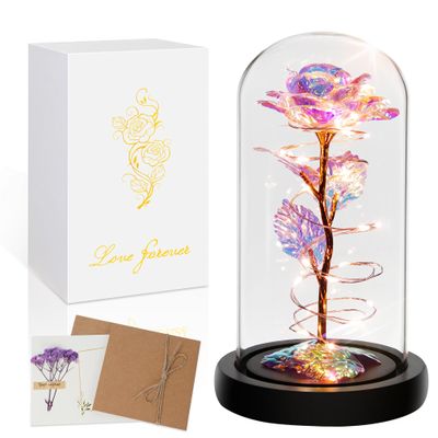 Childom Valentines Day Rose Gifts for Her,Birthday Gifts for Women Mom Mothers Day,Flowers for Delivery Prime,Colorful Light Up Rose in A Glass Dome,Anniversary Valentines Roses Gift for Wife Daughter