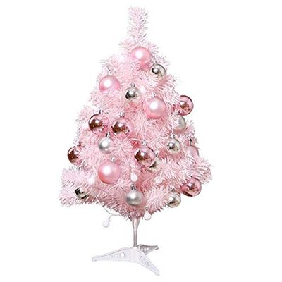 Gentlecarin 23.6 Inchs Tabletop Mini Christmas Tree Artificial Christmas Pine Tree Glittering Kingswood Fir Wrapped Pencil Tree for Home, Office and Holidays Decoration, Pink