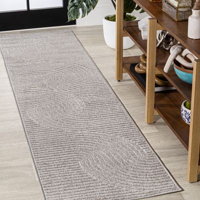 JONATHAN Y Hallie High-Low Curve Gray/Ivory Indoor/Outdoor Runner Rug, 2x8, Minimalist, Pet Friendly, Non-Shedding, Stain Resistant, Hose-Washable for Backyard, Patio, Porch (SCN100A-28)