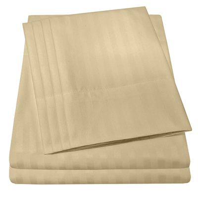 6 Pc Bed Set 100% Cotton RV-King Sheet Set 800 TC Long Luxury Hotel Bedding Sheets Taupe Stripe, Fit Upto 18" Deep Pocket 1 Flat, 1 Fitted & 4 Pillowcases (RV-King, Taupe Stripe)