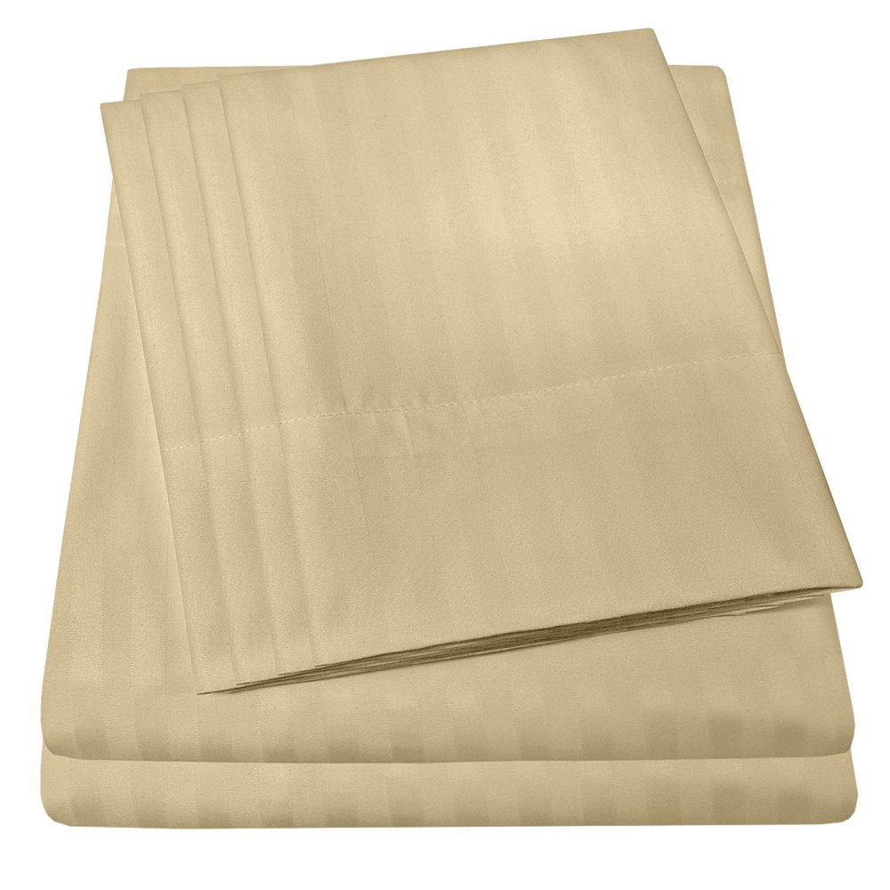 6 Pc Bed Set 100% Cotton RV-King Sheet Set 800 TC Long Luxury Hotel Bedding Sheets Taupe Stripe, Fit Upto 18" Deep Pocket 1 Flat, 1 Fitted & 4 Pillowcases (RV-King, Taupe Stripe)