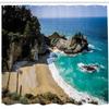 Ambesonne Big Sur Shower Curtain, Pfeiffer State Park in USA Tropic Coastal View Aerial Look Ocean and Beach, Cloth Fabric Bathroom Decor Set with Hooks, 69" W x 84" L, Teal Beige Brown view 1