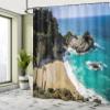 Ambesonne Big Sur Shower Curtain, Pfeiffer State Park in USA Tropic Coastal View Aerial Look Ocean and Beach, Cloth Fabric Bathroom Decor Set with Hooks, 69" W x 84" L, Teal Beige Brown view 3