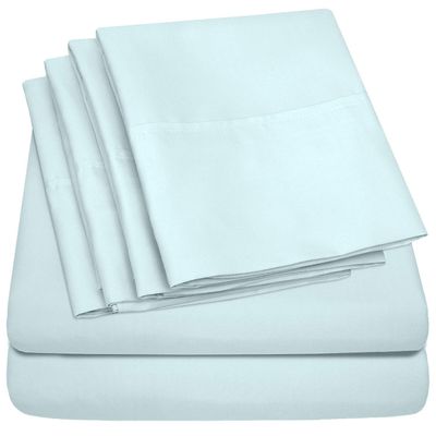 6 Pc Bed Set 100% Cotton California King Sheet Set with 800 TC Long Luxury Hotel Bedding Sheets Light Blue, Fit Upto 12" Deep Pocket 1 Flat, 1 Fitted & 4 Pillowcases (California King, Light Blue)