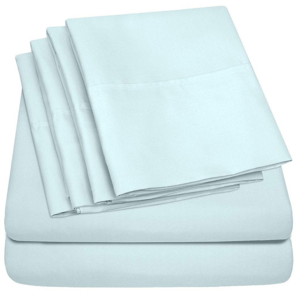 6 Pc Bed Set 100% Cotton California King Sheet Set with 800 TC Long Luxury Hotel Bedding Sheets Light Blue, Fit Upto 12" Deep Pocket 1 Flat, 1 Fitted & 4 Pillowcases (California King, Light Blue)